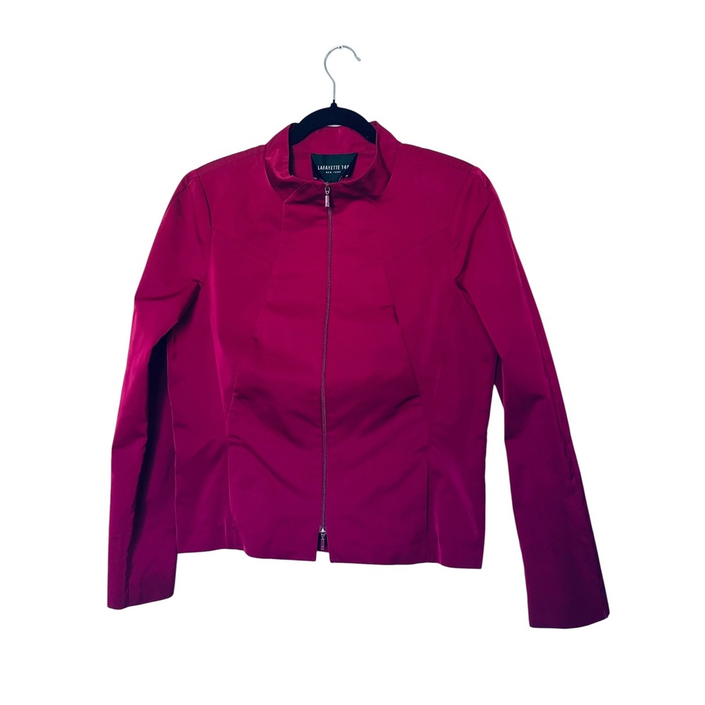 Lafayette 148 New York Full Zip Jacket Magenta Pink Mock Neck Blazer Size 14P